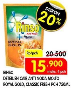 Promo Harga RINSO Liquid Detergent + Molto Royal Gold, + Molto Classic Fresh 750 ml - Superindo