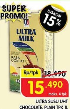 Promo Harga Ultra Milk Susu UHT Coklat, Full Cream 1000 ml - Superindo