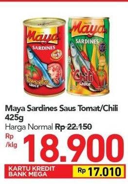 Promo Harga MAYA Sardines Cabe / Chilli, Tomat / Tomato 425 gr - Carrefour