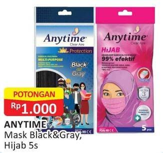 Promo Harga ANYTIME Mask Black Gray, Hijab 5 pcs - Alfamart