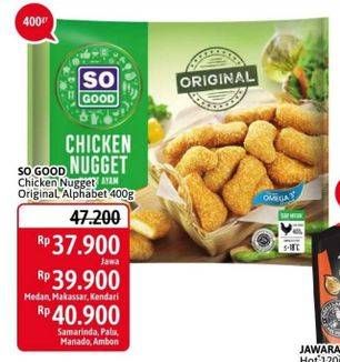 Promo Harga SO GOOD Chicken Nugget Original, Alphabet 400 gr - Alfamidi