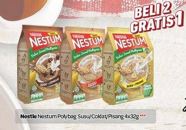 Promo Harga NESTLE Nestum Susu, Coklat, Pisang per 4 sachet 32 gr - Carrefour