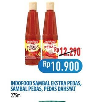 Promo Harga Indofood Sambal Ekstra Pedas, Pedas, Pedas Dahsyat 275 ml - Hypermart