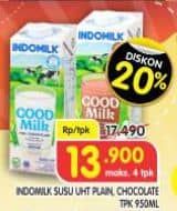 Promo Harga Indomilk Susu UHT Full Cream Plain, Cokelat 950 ml - Superindo