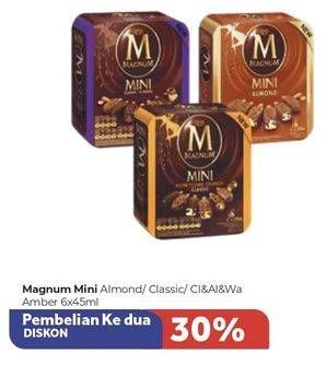 Promo Harga WALLS Magnum Mini Classic Almond White, Classic Almond, Classic Almond Chocolate Brownie per 6 pcs 45 ml - Carrefour