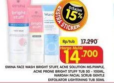 Promo Harga EMINA Face Wash Bright Stuff/ Ms Pimple 50-100ml / WARDAH Facial Scrub Gentle 50ml  - Superindo
