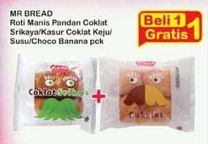 Promo Harga MR BREAD Roti Manis Kasur Pandan Coklat Srikaya, Cokelat Susu, Choco Banana  - Indomaret