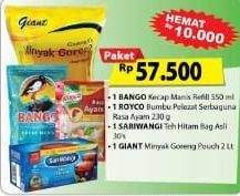 Promo Harga BANGO Kecap 550ml + ROYCO Penyedap Ayam 230gr + SARIWANGI Teh Asli 30s + GIANT Minyak Goreng 2lt  - Giant