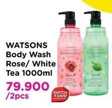 Promo Harga WATSONS Body Wash Rose, White Tea per 2 botol 1 ltr - Watsons