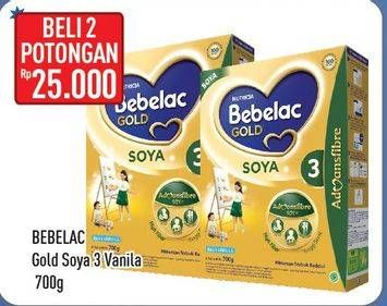 Promo Harga BEBELAC 3 Gold Soya Susu Pertumbuhan Vanila per 2 box 700 gr - Hypermart