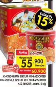 Promo Harga Khong Guan Assorted Biscuit Red Mini, Persegi 650 gr - Superindo