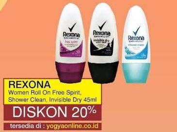 Promo Harga REXONA Deo Roll On Free Spirit, Shower Clean, Invisible Dry 45 ml - Yogya