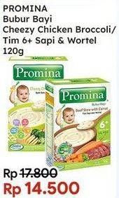 Promo Harga PROMINA Bubur Bayi 6+ Cheezy Chicken Broccoli, Beef Stew With Carrot 120 gr - Indomaret