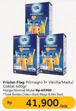 Promo Harga Frisian Flag Primagro 3+ Vanilla, Madu, Cokelat 400 gr - Carrefour