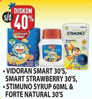 Promo Harga VIDORAN Smart 30s, Smart Strawberry 30s/ STIMUNO Syrup 60 mL, Forte Natural 30s  - Hypermart