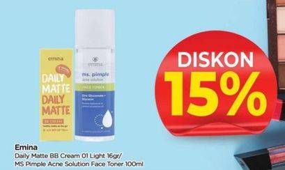Harga Emina Daily Matte BB Cream/Ms Pimple Acne Solution Toner