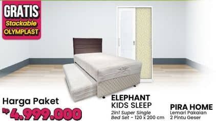 Promo Harga Elephant Kids Sleep 2in1 Single Bed Set + Courts Pira Home Lemari Pakaian 2 Pintu Geser    - COURTS