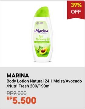 Promo Harga Marina Hand Body Lotion Natural Rich Moisturizing, Natural Nutri Fresh 190 ml - Indomaret