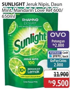 Promo Harga Sunlight Pencuci Piring Jeruk Nipis 100, Anti Bau With Daun Mint, Mandarin Orange 600 ml - Alfamidi