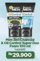 Promo Harga Garnier Men Turbo Light Oil Control Facial Foam 3in1 Charcoal, Super Duo Whitening + Oil Control 100 ml - Alfamart