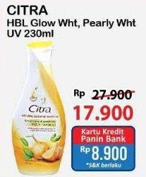 Promo Harga Citra Hand & Body Lotion Natural Glowing White UV Bengkoang Green Tea, Pearly White UV Korean Pearl Mulberry 230 ml - Alfamart