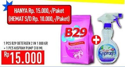 Promo Harga Paket (1pc B29 Detergent 2 in 1 800gr + 1pcs Kispray Pump 318ml)  - Hypermart