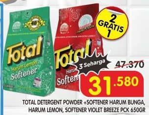 Promo Harga Total Detergent Softener Harum Bunga, Harum Lemon, Violet Breeze 650 gr - Superindo