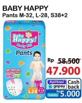Promo Harga Baby Happy Body Fit Pants M32, L28, S38+2 28 pcs - Alfamart