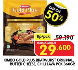 Promo Harga Kimbo Gold Plus Bratwurst Butter Cheese, Original, Chilli Lava 360 gr - Superindo