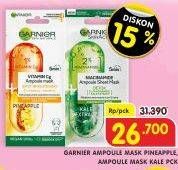 Promo Harga GARNIER Ampoule Mask Niacinamide + Kale, Vitamin C + Pineapple 1 sheet - Superindo