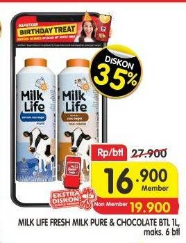 Promo Harga MILK LIFE Fresh Milk Cokelat, Murni 1000 ml - Superindo