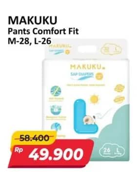 Promo Harga Makuku Comfort Fit Diapers Pants M28, L26 26 pcs - Alfamart