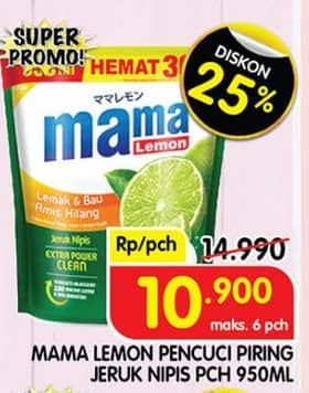 Promo Harga Mama Lemon Cairan Pencuci Piring Jeruk Nipis 950 ml - Superindo