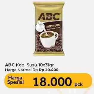 Promo Harga ABC Kopi Susu per 10 sachet 31 gr - Carrefour