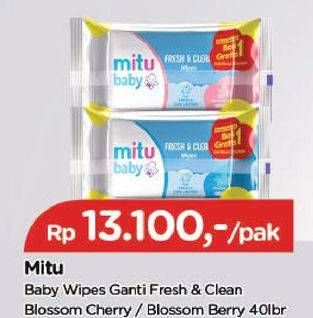 Promo Harga MITU Baby Wipes Fresh & Clean Pink Blooming Cherry, Blue Blossom Berry 60 sheet - TIP TOP
