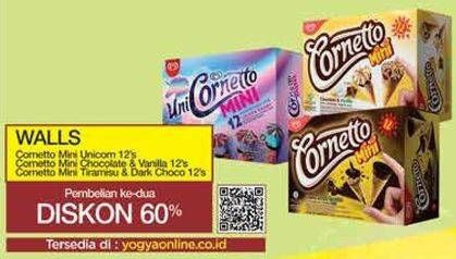 Promo Harga WALLS Cornetto Mini Chocolate Vanilla, Tiramisu Dark Chocolate, Unicorn per 12 pcs 28 ml - Yogya