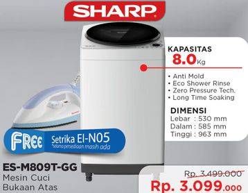 Promo Harga SHARP ES-M809T-GG | Washing Machine Top Loading 8kg  - Courts