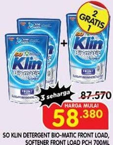 Promo Harga SO KLIN Biomatic Liquid Detergent +Softener Front Load, Front Load 700 ml - Superindo