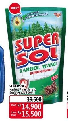 Promo Harga SUPERSOL Karbol Wangi Pine, Sereh, Eucalyptus 800 ml - Alfamidi