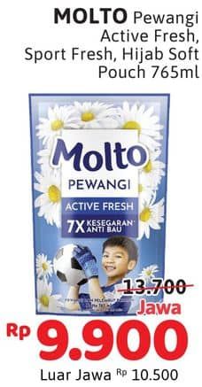Promo Harga Molto Pewangi Active Fresh, Hijab Soft Fresh, Sports Fresh 780 ml - Alfamidi
