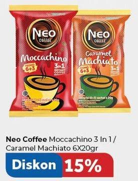 Promo Harga Neo Coffee 3 in 1 Instant Coffee Moccachino, Caramel Machiato per 6 sachet 20 gr - Carrefour