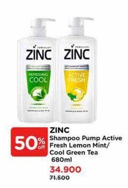 Promo Harga Zinc Shampoo Active Fresh Lemon, Refreshing Cool 680 ml - Watsons