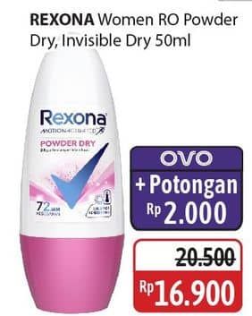 Promo Harga Rexona Deo Roll On Invisible Dry, Powder Dry 50 ml - Alfamidi