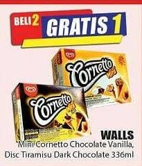 Promo Harga WALLS Cornetto Mini Chocolate Vanilla, Tiramisu Dark Chocolate per 12 pcs 28 ml - Hari Hari