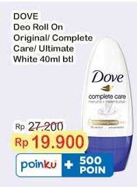 Promo Harga Dove Deo Roll On Complete Care, Original Nourish Smooth, Ultimate White 40 ml - Indomaret