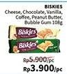 Promo Harga BISKIES Sandwich Biscuit Cheese, Chocolate, Vanilla, Coffee, Peanut Butter, Bubble Gum 108 gr - Alfamidi
