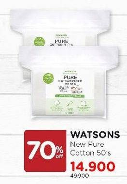 Promo Harga Watsons New Pure Cotton Puff 50 sheet - Watsons