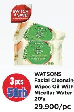Promo Harga WATSONS Facial Cleansing Wipes 3 in 1 Micellar Water Oil Control 20 sheet - Watsons