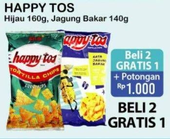 Promo Harga HAPPY TOS Tortilla Chips Hijau, Jagung Bakar 140 gr - Alfamart