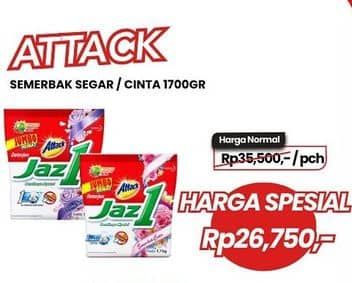 Promo Harga Attack Jaz1 Detergent Powder Semerbak Cinta, Pesona Segar 1600 gr - Carrefour